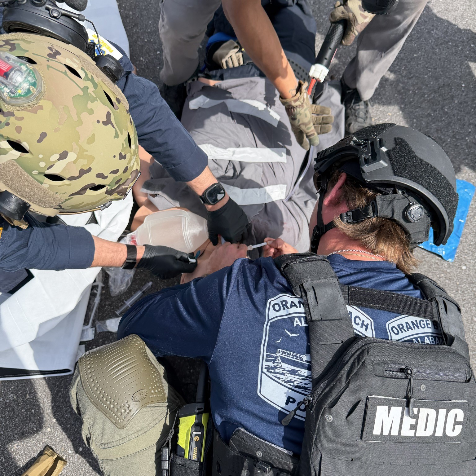 EMS responder managing an airway