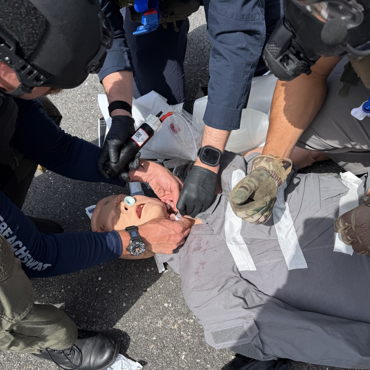 Flight medic in a helicopter